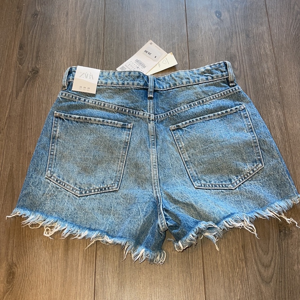 Zara Blue Distressed Jean Shorts - Picture 2 of 4